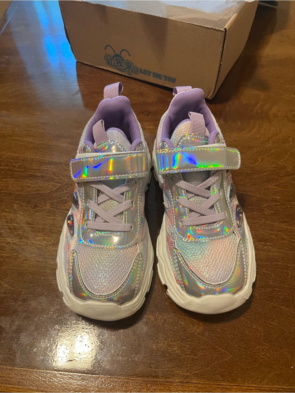 Kids Iridescent Lavender Sneakers with Hook-and-Loop Strap